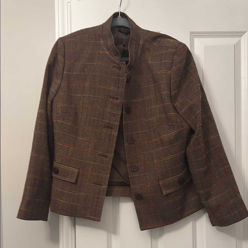 Vintage Brown Plaid Button-Up Jacket